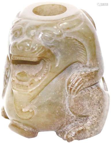 漢Han Dynasty(206BC-220AD) 白玉帶沁熊樽