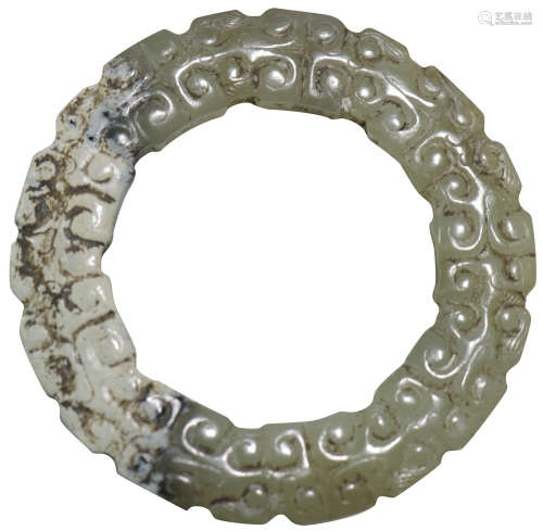 漢Han Dynasty(206BC-220AD) 白玉帶沁雲紋環