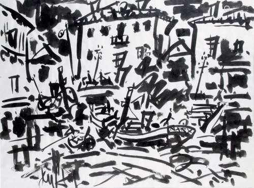 GEN PAUL 1895 1975. Le port de Motrico. Encre de c…