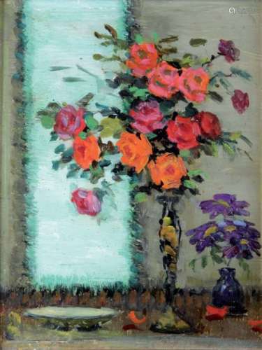 PIERRE BOUDET (1915 2011), Vase de roses, Huile su…