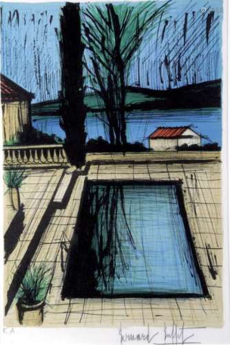 BERNARD BUFFET (1928 1999) La piscine à la maison,…