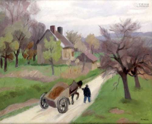 JULES ZINGG (1882 1942), Charrette sur un chemin d…
