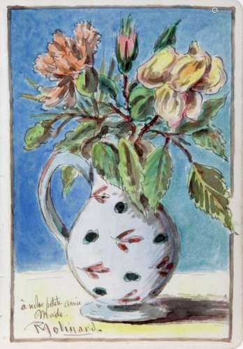 P. MOLINARD XIX XXE SIECLE, Vase de fleurs, Aquare…