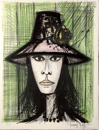 BERNARD BUFFET (1928 1999) Femme au chapeau rose, …