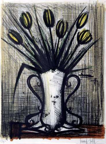 BERNARD BUFFET (1928 1999) Le vase de tulipe jaune…
