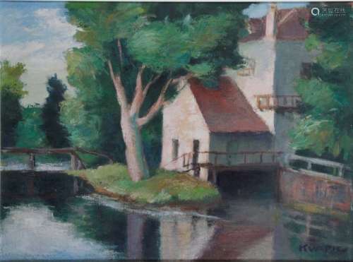 CHARLES KVAPIL 1884 1957. Le moulin. Huile sur toi…