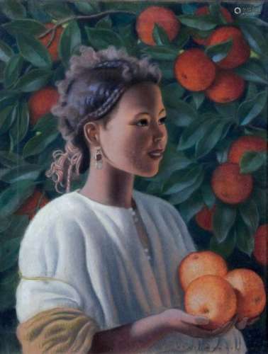 RENE MARTIN 1891 1977. Fillette aux oranges. Paste…