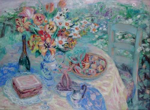 GERMAINE LACAZE 1908 1994. Table dans le jardin. H…