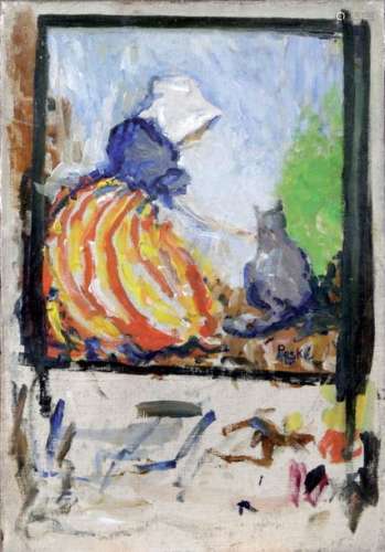 JEAN PESKE (1870 1949), Femme au chat Huile sur to…