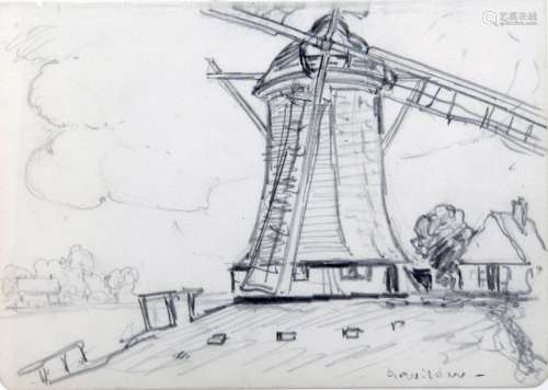 ANDRE WILDER (1871 1965), Le moulin Fusain signé e…