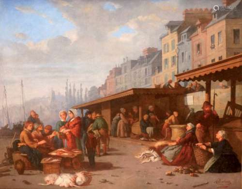 ALEXANDRE DUBOURG – 1825 1891 Honfleur, le marché …