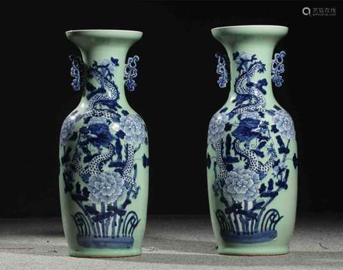 A Pair of Chinese Blue and White Porcelain Vases