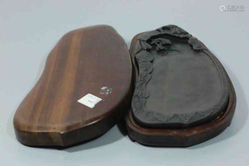 A Chinese Inkstone with a Rosewood Box