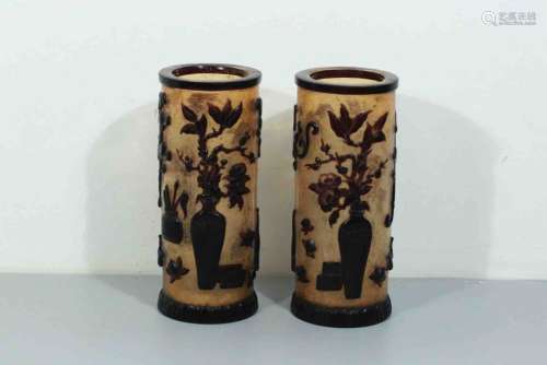 A Pair of Chinese Double Colored Glaze Hat Stands