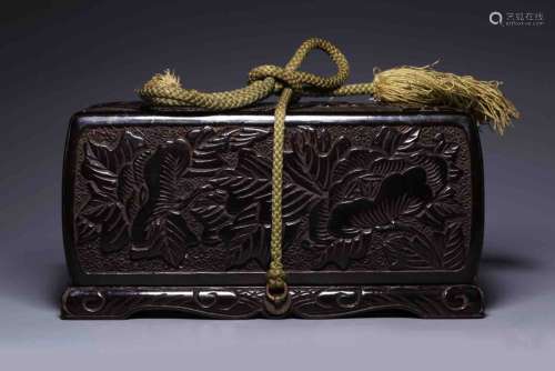 A Chinese Carved Laquered Wood Rectangular Box
