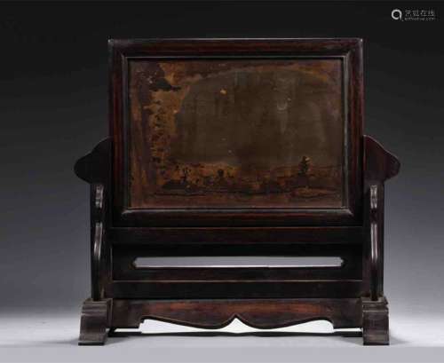 A Chinese Red Sandalwood Inkstone Screen