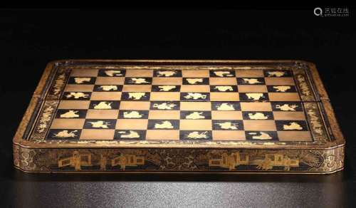 A Chinese Laquered Wood Gilt Chessboard