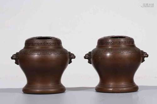 A Pair of Chinese Bronze Incense Burners 