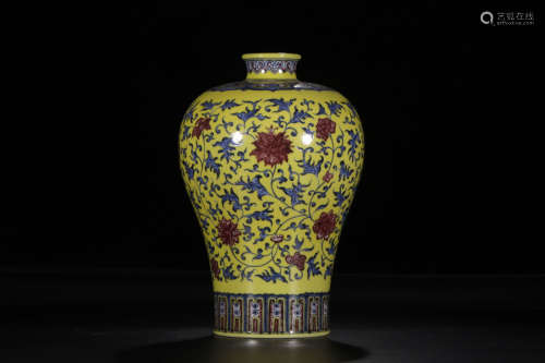 A Chinese Yellow Ground Floral Porcelain Vase