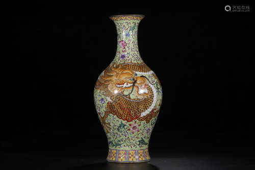 A Chinese Famille Rose Floral Porcelain Olive-shaped Vase