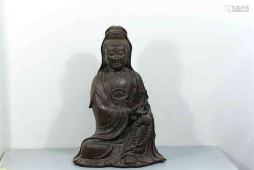 A Chinese Iron Gilding Sitting Guanyin Statue