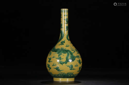 A Chinese Yellow Ground Belly-shaped Porcelain Vase