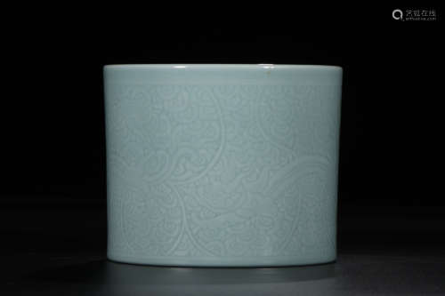 A Chinese Celadon Glazed Floral Porcelain Brush Pot