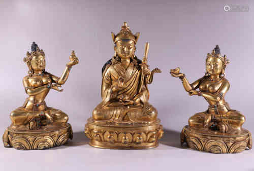 3 Bronze Gilding Buddha Statue  Figures