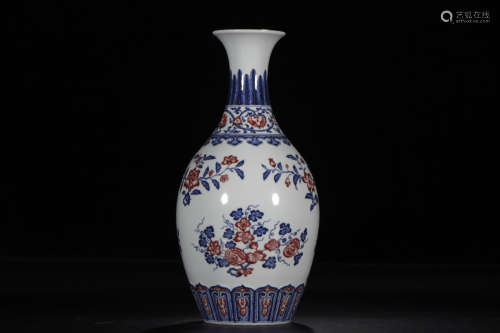 A Chinese Blue and White  Underglazed Red Floral Porcelain Vase