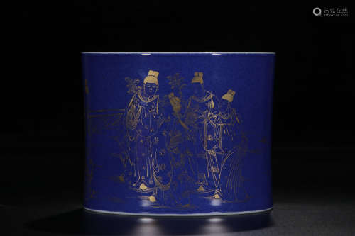 A Chinese Sapphire Glazed Porcelain Brush Pot