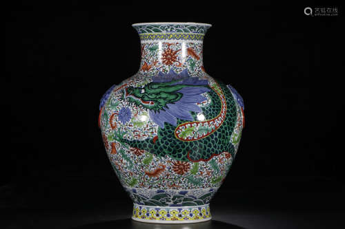 A Chinese Blue and White  Dragon Patterned Porcelain Zun