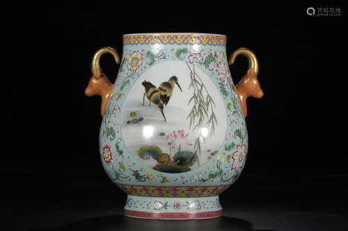 A Chinese Enamel Gilt Floral Porcelain Zun