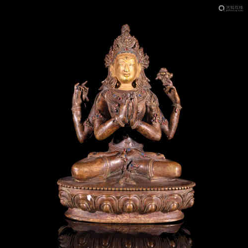 A Bronze Statue of Four-armed Guanyin