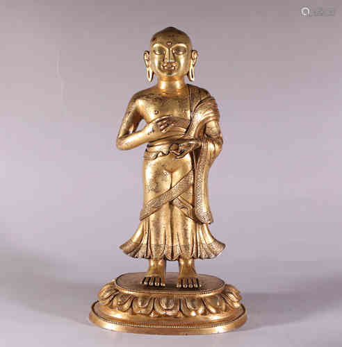 A Bronze Gilding Buddha Statue of Luohan