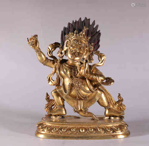 A Bronze Gilding Buddha Statue of Six-armed Mahakala