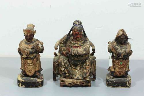 A Set of 3 Chinese Carved Wood Sitting Figures