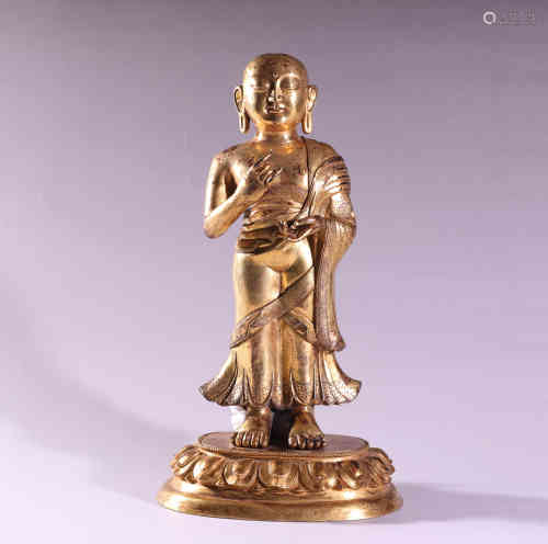 A Bronze Gilding Buddha Statue of Luohan