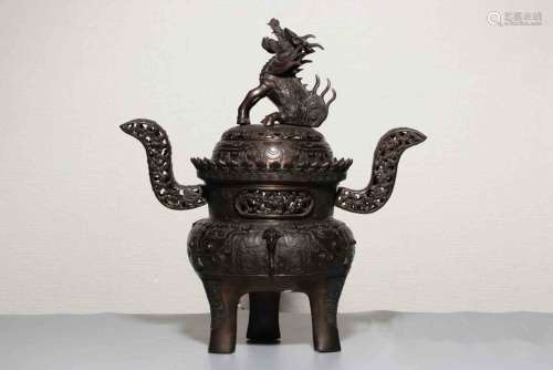 A Chinese Bronze Three-legged Incense Burner