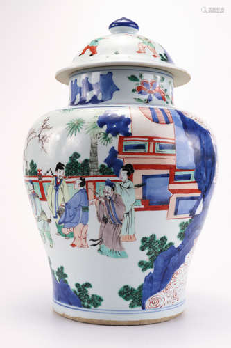 A Famille Verte Figures Jar and Cover