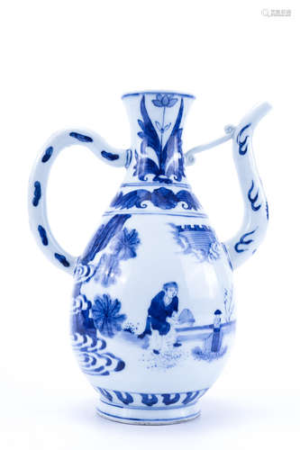 A Blue and White Figures Ewer