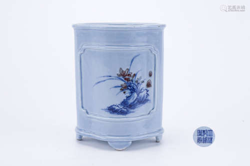 An Under Glaze Blue and Copper Red Brushpot