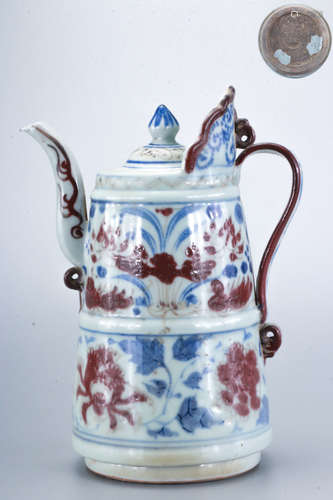 An Underglaze Blue and Copper Red Kettle