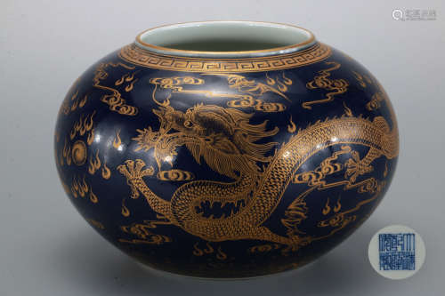 A Blue Glazed and Gilt Dragon Water-pot