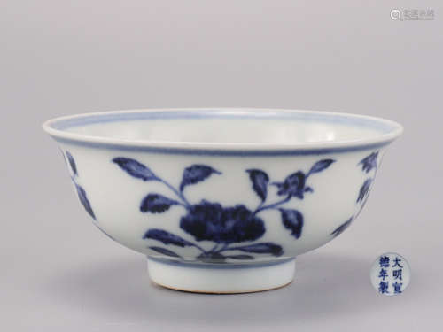 A Blue and White Floral Bowl