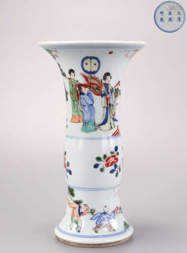 A Famille Verte Figural Beaker Vase