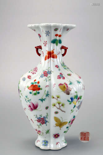 A Famille Rose Squared Vase