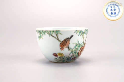 A Famille Rose Flower and Bird Cup