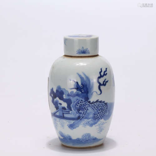 A Blue and White Kylin Jar and Cover