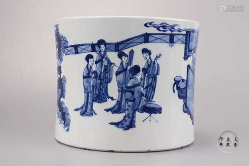 A Blue and White Figures Brush-pot