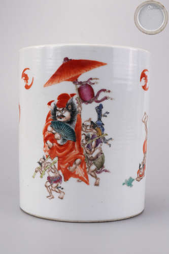 A Famille Rose Zhongkui Brush-pot